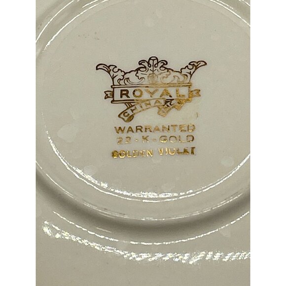 Royal China 22K Gold Golden Violet saucer violet flowers green leaves stems READ - Picture 2 of 5